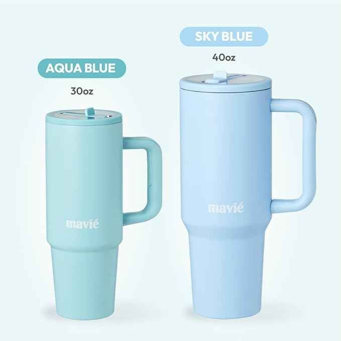 40oz Tumbler With Handle & Built-In Flip Straw, Double Insulated Stainless Steel Water Bottle With Leakproof Clear Lid, Scratch Resistant, Reusable Cup Holder Friendly Travel Coffee Mug (Blue)