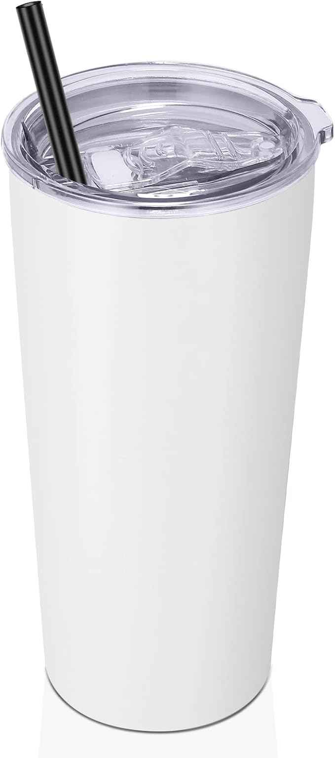 VEGOND 20oz Tumbler Bulk with Lid and Straw 1 Pack, Stainless Steel Vacuum Insulated Tumbler, Double Wall Coffee Cup Travel Mug, White