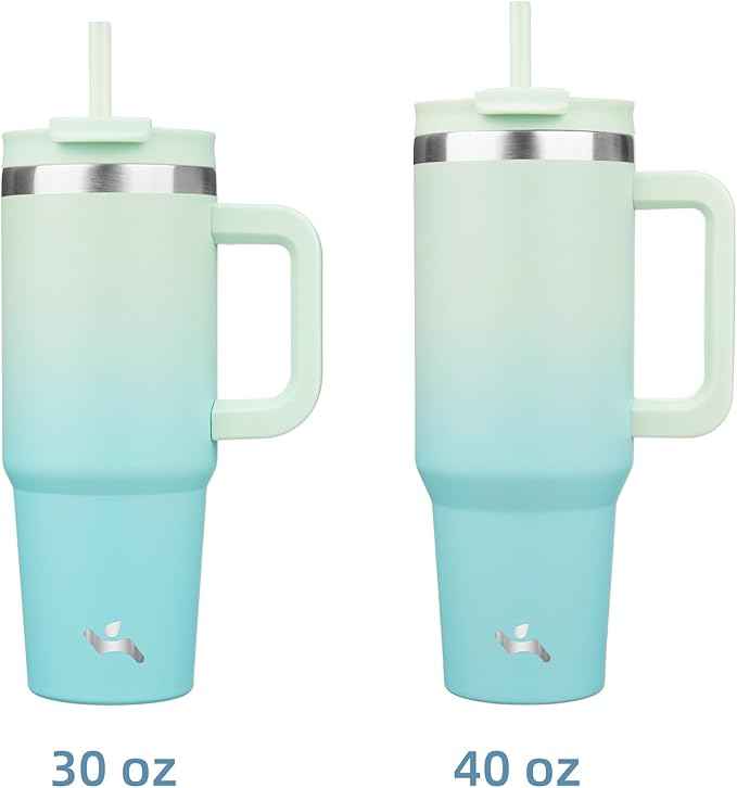 Konokyo 30 oz Tumbler with Handle and 2 Straws,2 in 1 Lid Insulated Water Bottle Stainless Steel Travel Coffee Mug,Mint