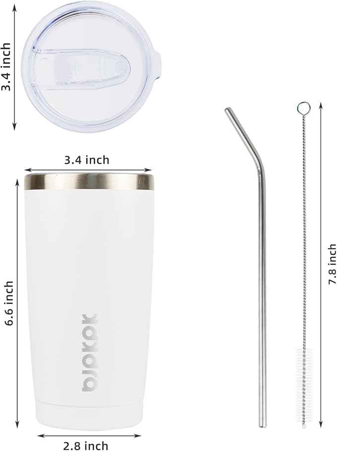 BJPKPK White Stainless Steel Tumbler With Lid And Straw 20 oz Insulated Tumblers Thermal Cup For Hot And Cold Drinks
