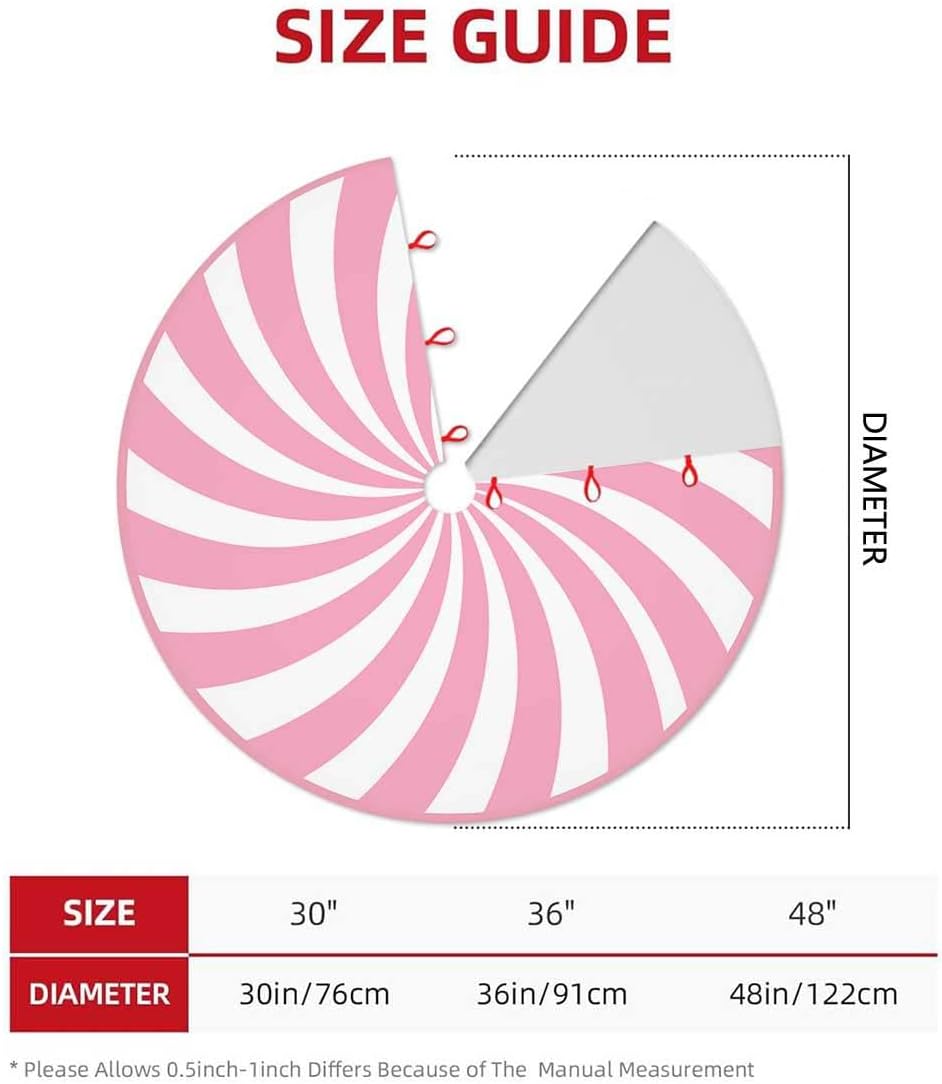Swirl Stripe Christmas Tree Skirt 36 inches Sweet Candy Cane Pink Christmas Decorations Xmas Tree Mat Holiday Party Home Decorations (Pink, 36in)