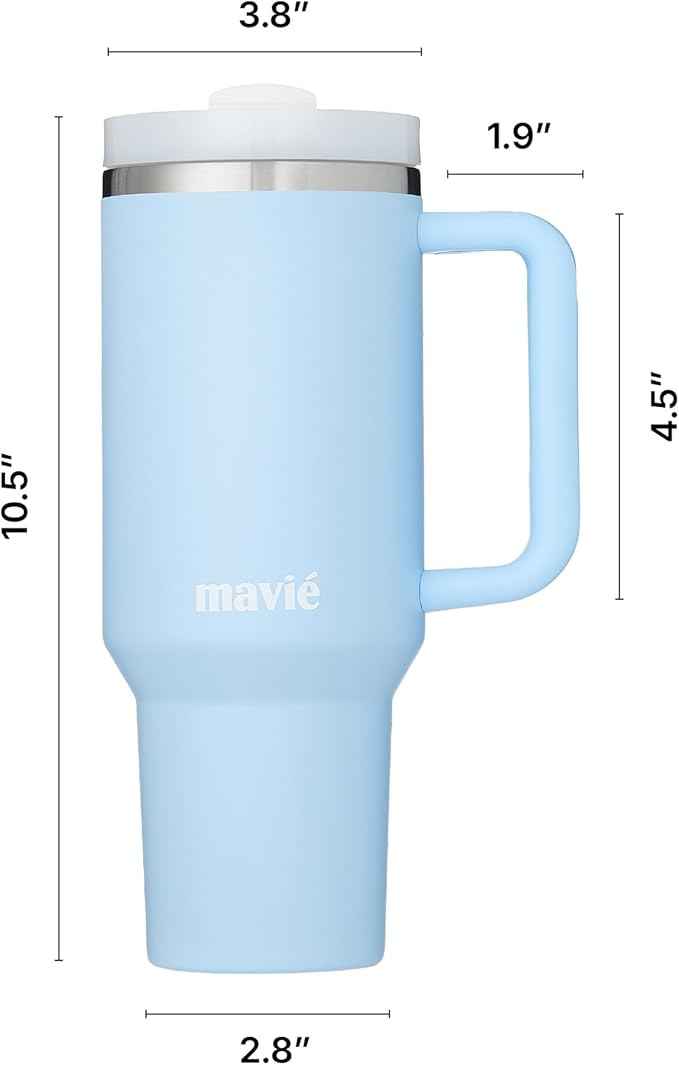 40oz Tumbler With Handle & Straw, Vacuum Insulated Stainless Steel Water Bottle With Leakproof Twist Sip Lid, Rubber Base, Dishwasher Safe, Cup Holder Friendly Travel Coffee Mug (Sky Blue)