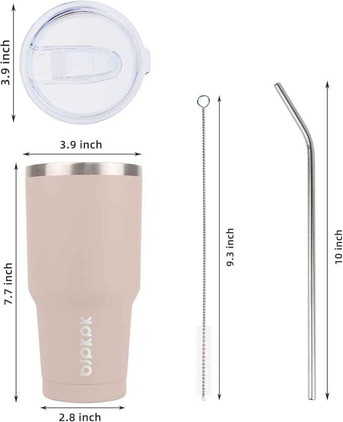 BJPKPK 30 oz Tumbler Cups With Lid And Straw Stainless Steel Double Wall Vacuum Insulated Tumblers For Women and Men Apricot