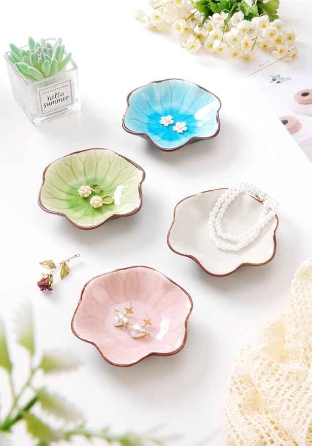 Ice Cracking Leaf Jewelry Dish, Decorative Ring Holder Small Trinket Tray Bowl, Gifts for Daughter Mom Friends, Lake Blue.