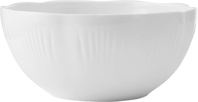 Mikasa Flora Scalloped Lightweight Chip Resistant Bone China 12 Piece Plate Bowl Dinnerware Set, Service for 4, White