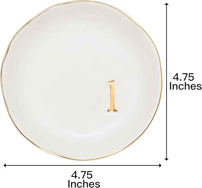 COLLECTIVE HOME - Ceramic Jewelry Tray, Decorative Trinket Dish for Rings Earrings Necklaces Bracelet Watch Keys, Birthday Mother's Day Christmas Gift for Women, 4.75", White Surface (L)