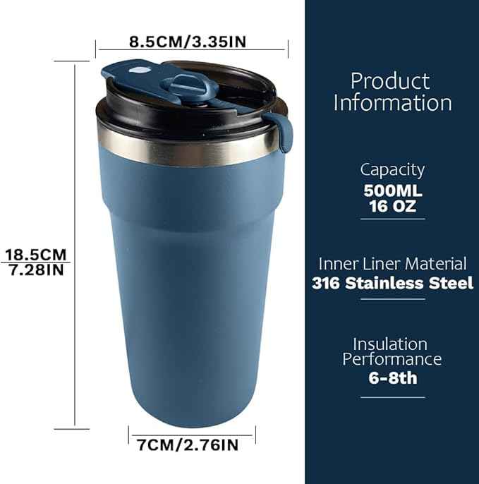 SPLMIFA Travel Coffee Mugs Leak-Proof, Reusable Coffee Cups with Lids, Stainless Steel Vacuum Insulated Coffee Tumblers, Thermal Insulation Cups for Men and Women Hot & Cold Drinks(4th-Blue, 16OZ)