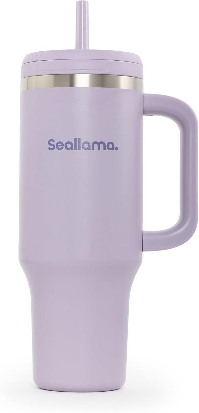 Seallama. Tumbler with Handle and Straw 40 oz | Cup Holder Compatible for Travel | Insulated Stainless Steel Cup | BPA-Free | (Mauve Meringue)