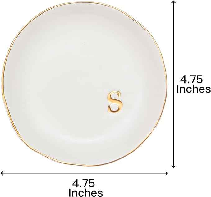 COLLECTIVE HOME - Ceramic Jewelry Tray, Decorative Trinket Dish for Rings Earrings Necklaces Bracelet Watch Keys, Birthday Mother's Day Christmas Gift for Women, 4.75", White Surface (S)