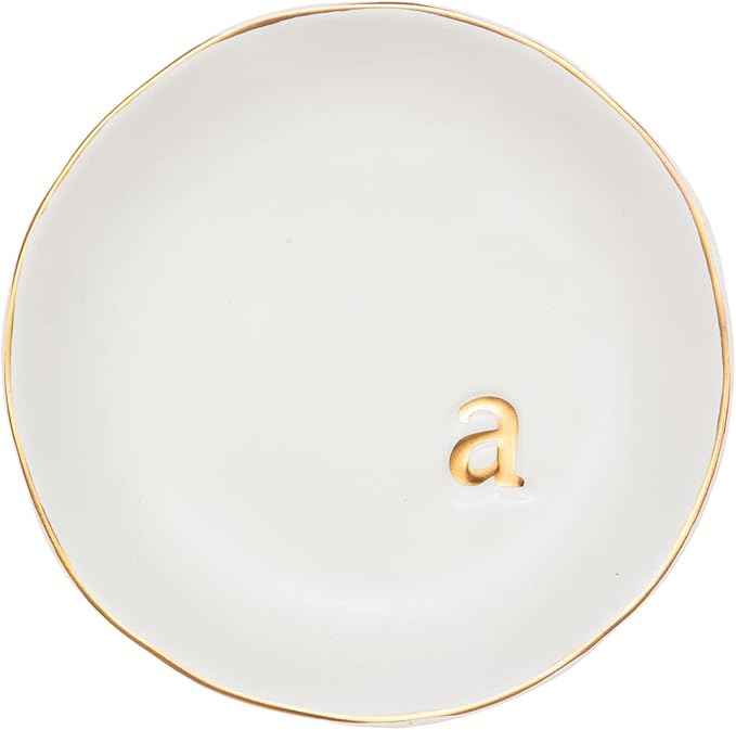 COLLECTIVE HOME - Ceramic Jewelry Tray, Decorative Trinket Dish for Rings Earrings Necklaces Bracelet Watch Keys, Birthday Mother's Day Christmas Gift for Women, 4.75", White Surface (A)