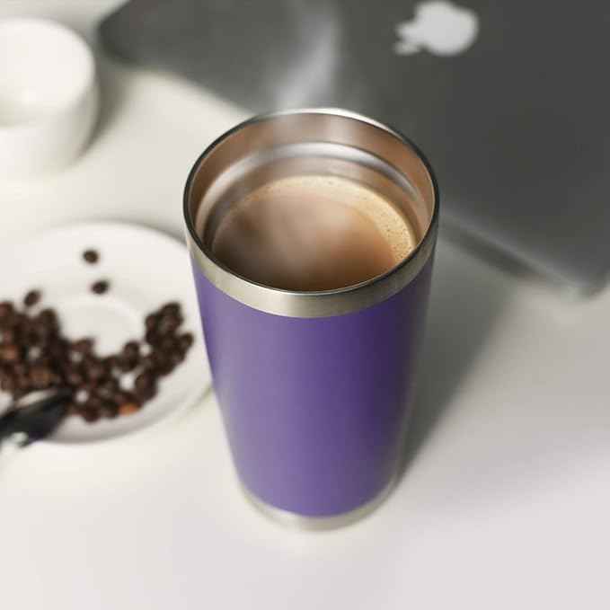 DOMICARE 20oz Stainless Steel Tumbler Bulk with Lid, Double Wall Vacuum Insulated Travel Mug, Powder Coated Coffee Cup, Powder Purple, 1 Pack