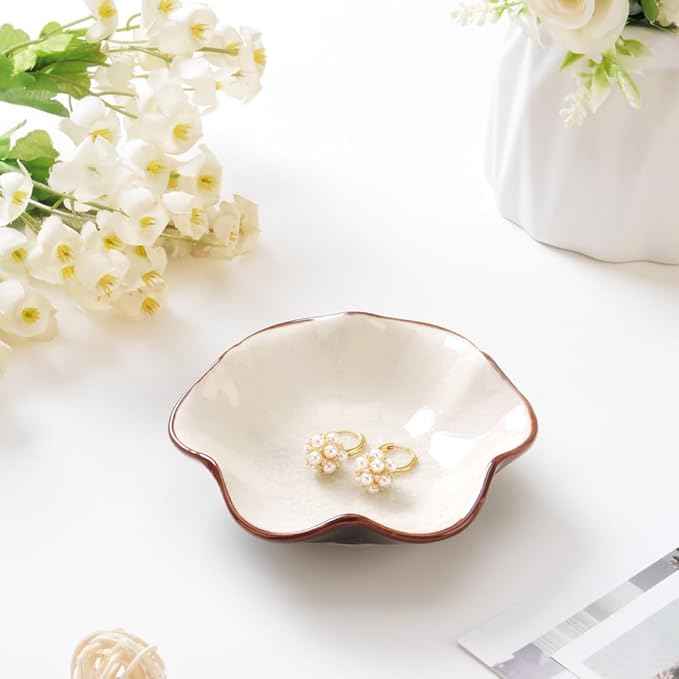 Ice Cracking Leaf Jewelry Dish, Decorative Ring Holder Small Trinket Tray Bowl, Gifts for Daughter Mom Friends, Milk White.