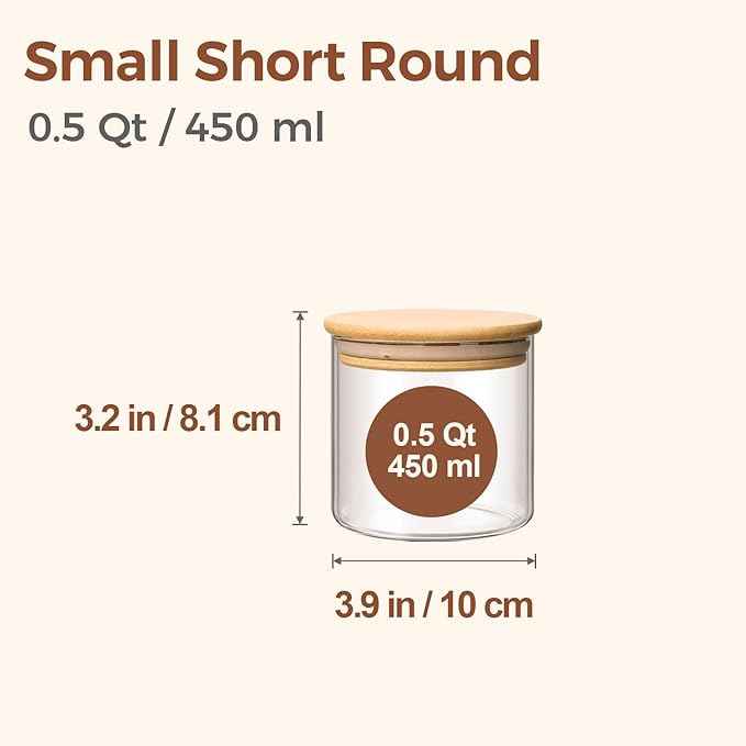 ComSaf 0.5 Qt Glass Food Storage Jars Set of 9, Clear Glass Storage Containers with Lids, Pantry Organization Jar, Spice, Salt, Blooming Tea, Coffee, Oat and Sugar Container, Small jar Set for Kitchen
