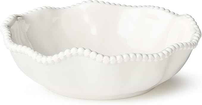 Perlette Off-White Beaded 12-Piece Dinnerware Set – Includes 4 Dinner Plates, 4 Salad Plates, 4 Bowls (7.5" x 2", 22 oz) – Elegant Unbreakable Melamine, Heavyweight, Perfect for Indoor/Outdoor Dining