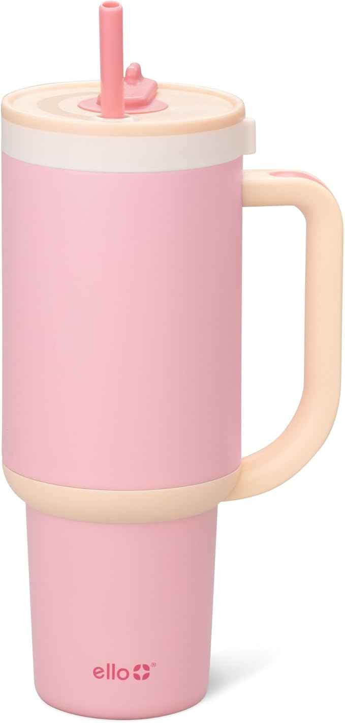 Ello Oasis 40 oz Tumbler with Handle & Retracting Straw | Reusable Insulated Stainless Steel Cup 100% Leakproof, Gifts for Teens Women Men | Keeps cold for 20 Hours, Cup Holder Friendly, Sunrise Glow