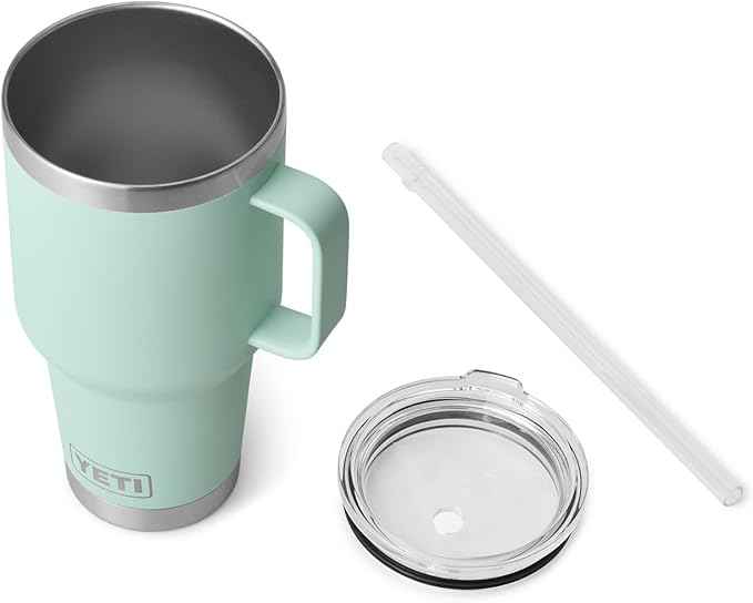 YETI Rambler 35 oz Tumbler with Handle and Straw Lid, Travel Mug Water Tumbler, Vacuum Insulated Cup with Handle, Stainless Steel, Seafoam
