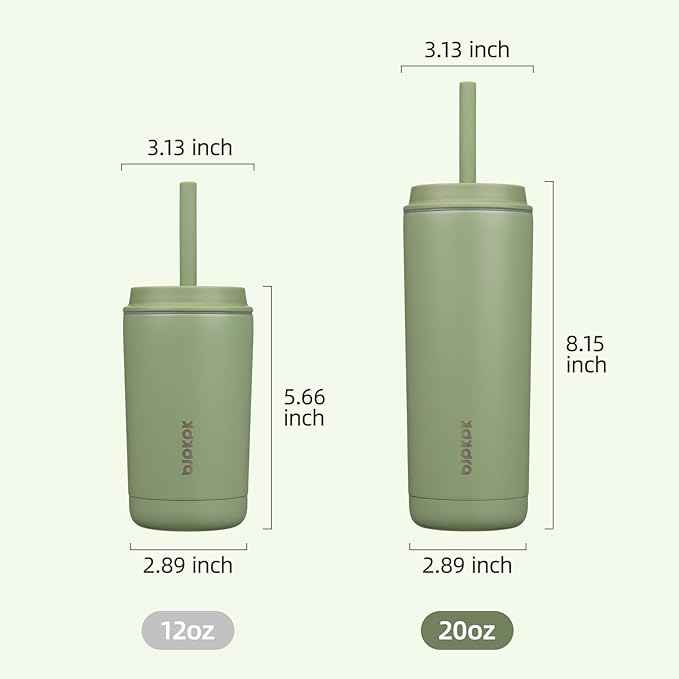 BJPKPK Insulated Tumbler with Lid and Straw,20 oz Stainless Steel Travel Coffee Mug,Spill Proof Thermal Cup,Keep Drinks Cold and Hot,Sage Green