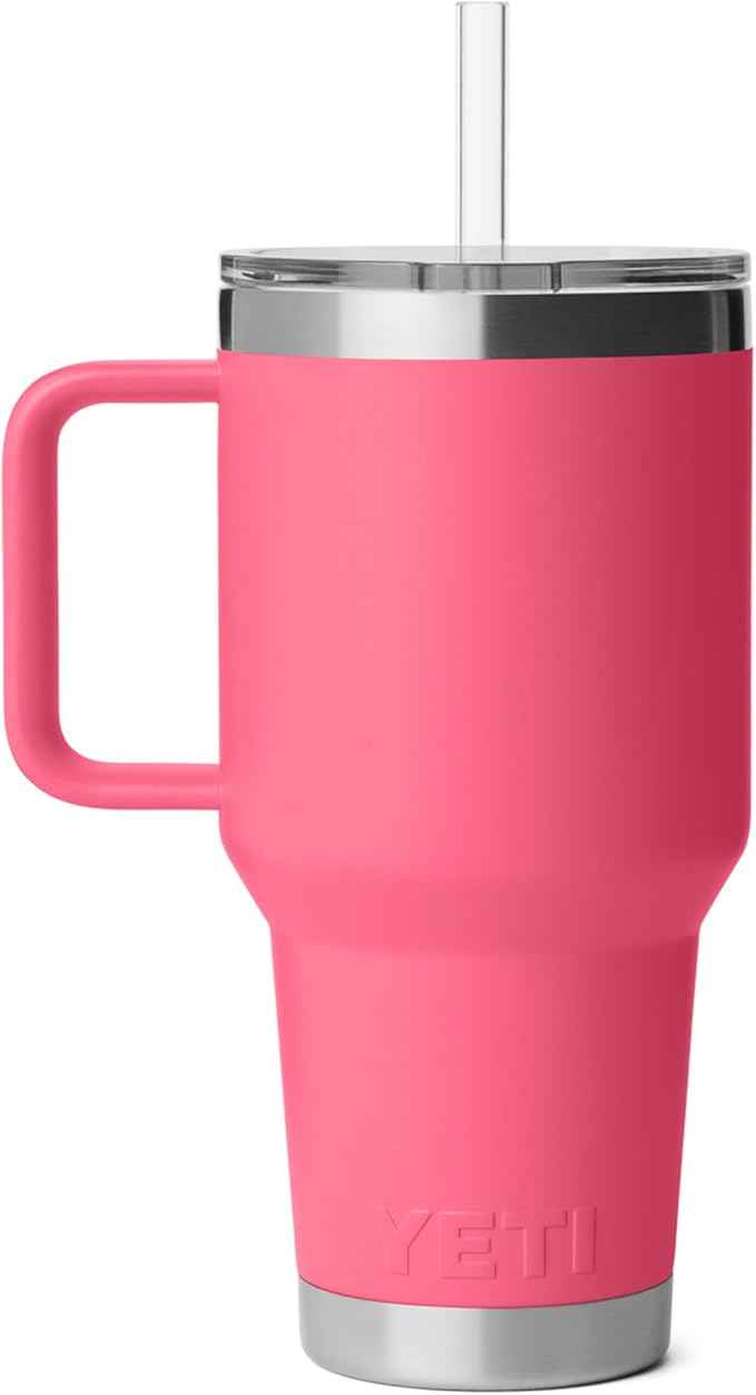 YETI Rambler 35 oz Straw Mug 2.0 - Double-Wall Vacuum Insulation for Cold Beverages – Dishwasher Safe – Cupholder Compatible – Reusable Straw – Comfortable Grip Handle – Travel Mug - Tropical Pink