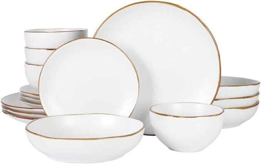 Gibson Home Hazeltine 16-Piece White Stoneware Dinnerware Set – Plates and Bowls, Durable Ceramic Kitchen Dinner Set