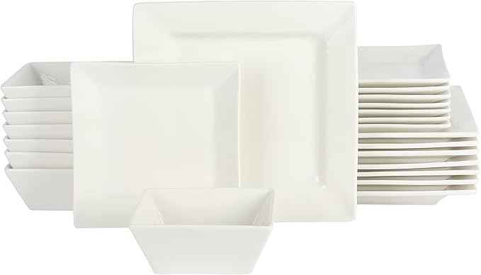 Gibson Home Zen Buffet Hard Square Porcelain Chip and Scratch Resistant Dinnerware Set, White, Service for 8 (24pcs)