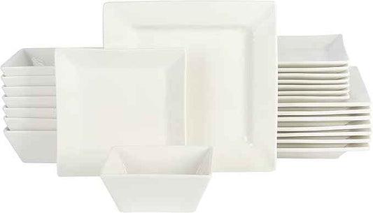 Gibson Home Zen Buffet Hard Square Porcelain Chip and Scratch Resistant Dinnerware Set, White, Service for 8 (24pcs)