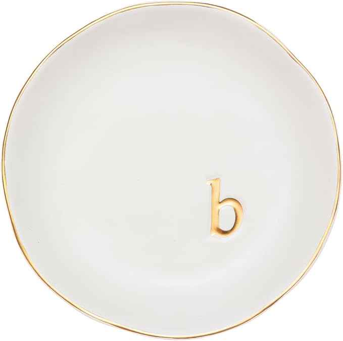 COLLECTIVE HOME - Ceramic Jewelry Tray, Decorative Trinket Dish for Rings Earrings Necklaces Bracelet Watch Keys, Birthday Mother's Day Christmas Gift for Women, 4.75", White Surface (B)