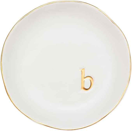 COLLECTIVE HOME - Ceramic Jewelry Tray, Decorative Trinket Dish for Rings Earrings Necklaces Bracelet Watch Keys, Birthday Mother's Day Christmas Gift for Women, 4.75", White Surface (B)