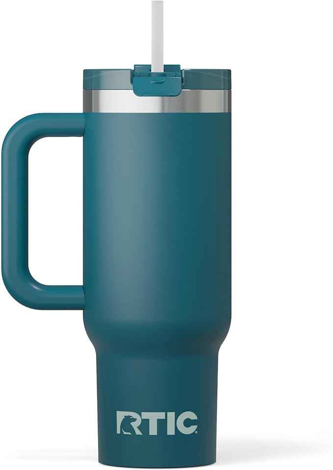 RTIC 30 oz Road Trip Tumbler Double-Walled Ceramic Lined InsulatedStainless Steel Portable Travel Coffee Mug Cup with Lid, Handle and Straw, Marine