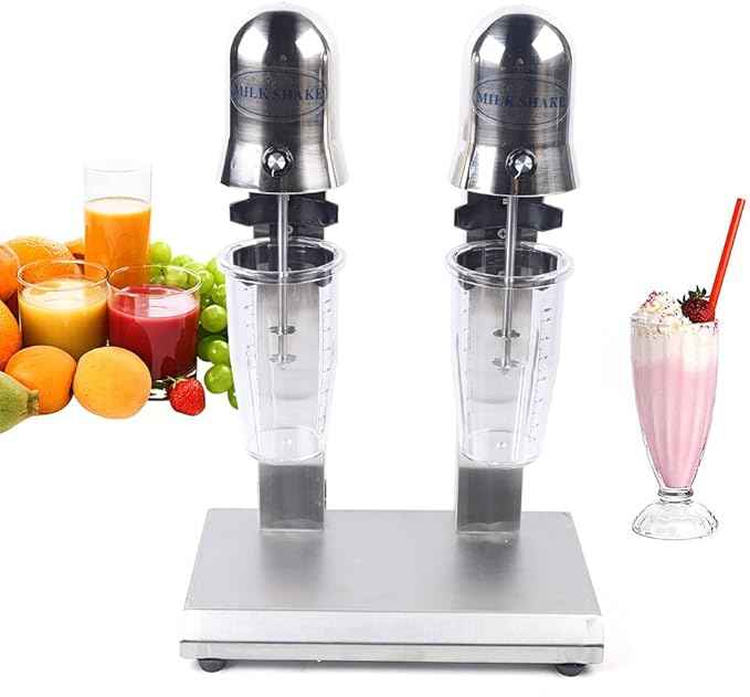 Electric Milkshake Maker, Ice Cream Mixer Machines, 110V Commercial Drink Smoothie Blender for Coffee Shops, Tea Stores to Making Fruit Tea, Coffee, Stirred Drinks (2 Head 650ml)