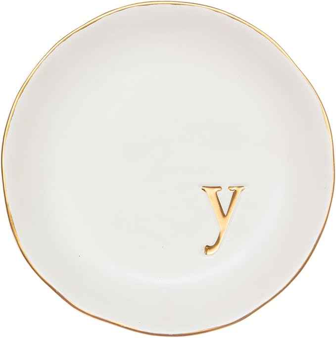 COLLECTIVE HOME - Ceramic Jewelry Tray, Decorative Trinket Dish for Rings Earrings Necklaces Bracelet Watch Keys, Birthday Mother's Day Christmas Gift for Women, 4.75", White Surface (Y)