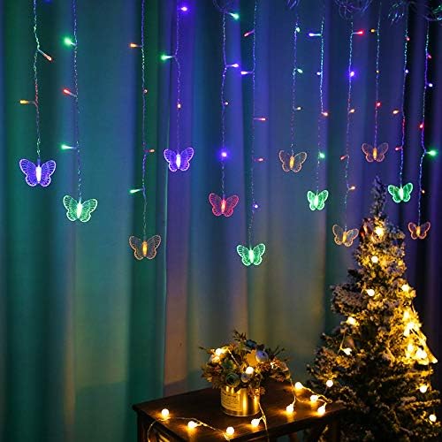 Butterfly Curtain Fairy Lights USB Plug in, 8 Modes 96 LED 11.5FT Firefly Window Twinkle Timer String Lights with Remote for Bedroom Patio Christmas Wedding Party Decoration (Colorful)