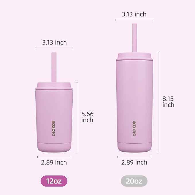 BJPKPK Insulated Tumbler with Lid and Straw,12 oz Stainless Steel Travel Coffee Mug,Spill Proof Thermal Cup,Keep Drinks Cold and Hot,Light Pink