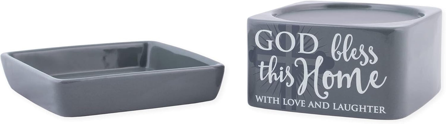 God Bless This Home Love Grey Stoneware Electric 2-in-1 Jar Candle and Wax Tart Oil Warmer