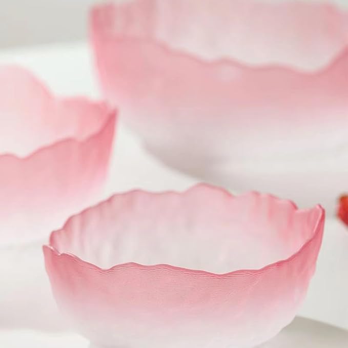 Glass Salad Bowl Irregular Lotus Flower Shape Serving Bowls, Mixing Nut Bowls for Kitchen Fruist, Snack, Dessert, and Ice Cream Candy Dishes (Crystal Gradient Pink, 6.5")