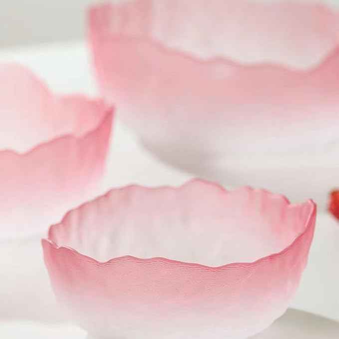 Glass Salad Bowl Irregular Lotus Flower Shape Serving Bowls, Mixing Nut Bowls for Kitchen Fruist, Snack, Dessert, and Ice Cream Candy Dishes (Crystal Gradient Pink, 7.6")