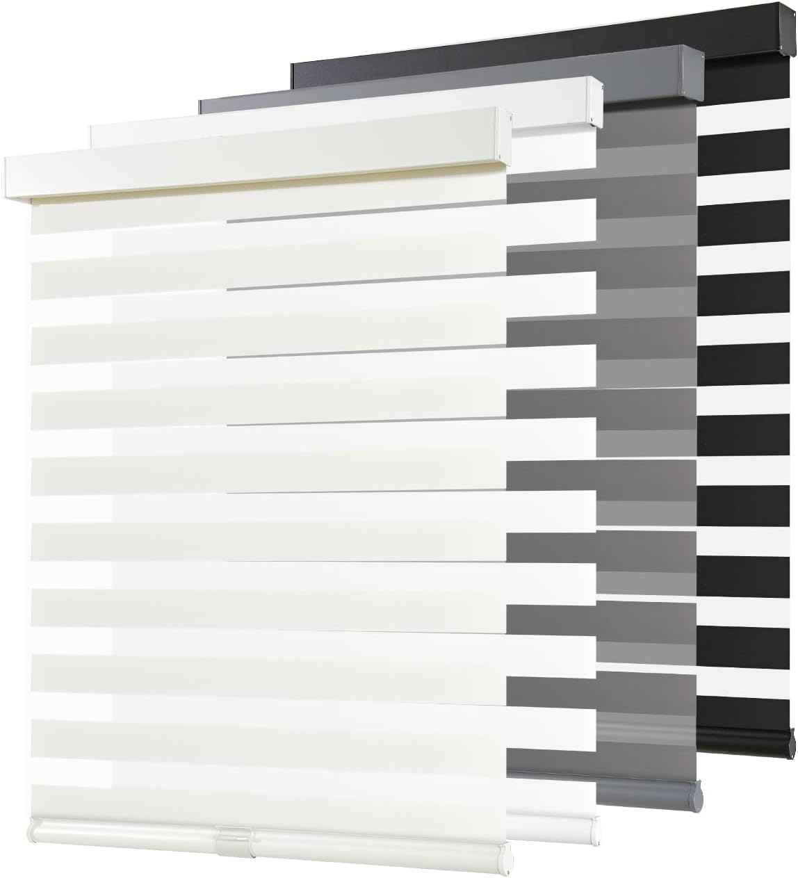 AOSKY Cordless Zebra Blinds for Windows Pull Down Roller Window Shades Dual Layer Light Filtering Privacy for Day and Night, Free-Stop Door Shades for Home Easy to Install (37" W X 72" H, Beige)