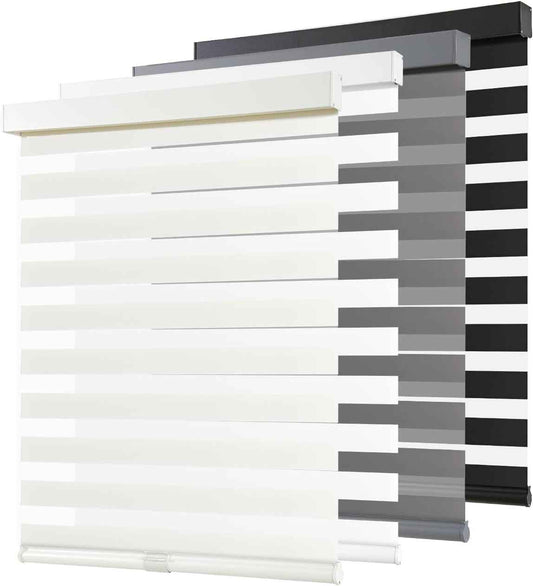 AOSKY Cordless Zebra Blinds for Windows Pull Down Roller Window Shades Dual Layer Light Filtering Privacy for Day and Night, Free-Stop Door Shades for Home Easy to Install (37" W X 72" H, Beige)