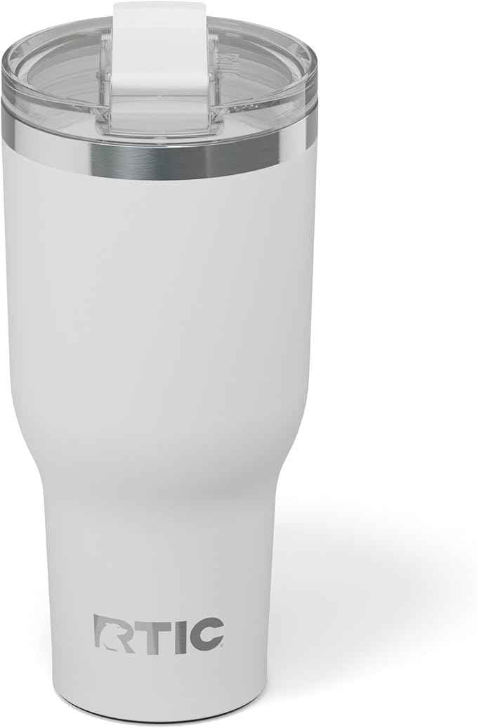 RTIC 40oz Essential Tumbler with Lid, Ceramic Lined, Insulated, Stainless Steel, Metal, Double Wall Vacuum-Insulation, Travel Cup for Iced Coffee, Tea, Hot and Cold Drink, White