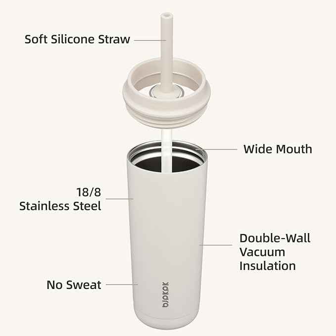 BJPKPK Insulated Tumbler with Lid and Straw,20 oz Stainless Steel Travel Coffee Mug,Spill Proof Thermal Cup,Keep Drinks Cold and Hot,White