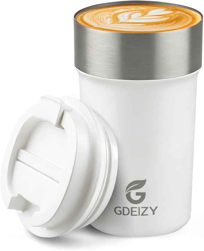 17oz Double Wall Stainless Steel Vacuum Insulated Travel Mug, Spill-Proof & Leak-Proof Coffee Mug, BPA-Free Reusable Coffee Cup for Hot & Cold Drinks, Black (White)