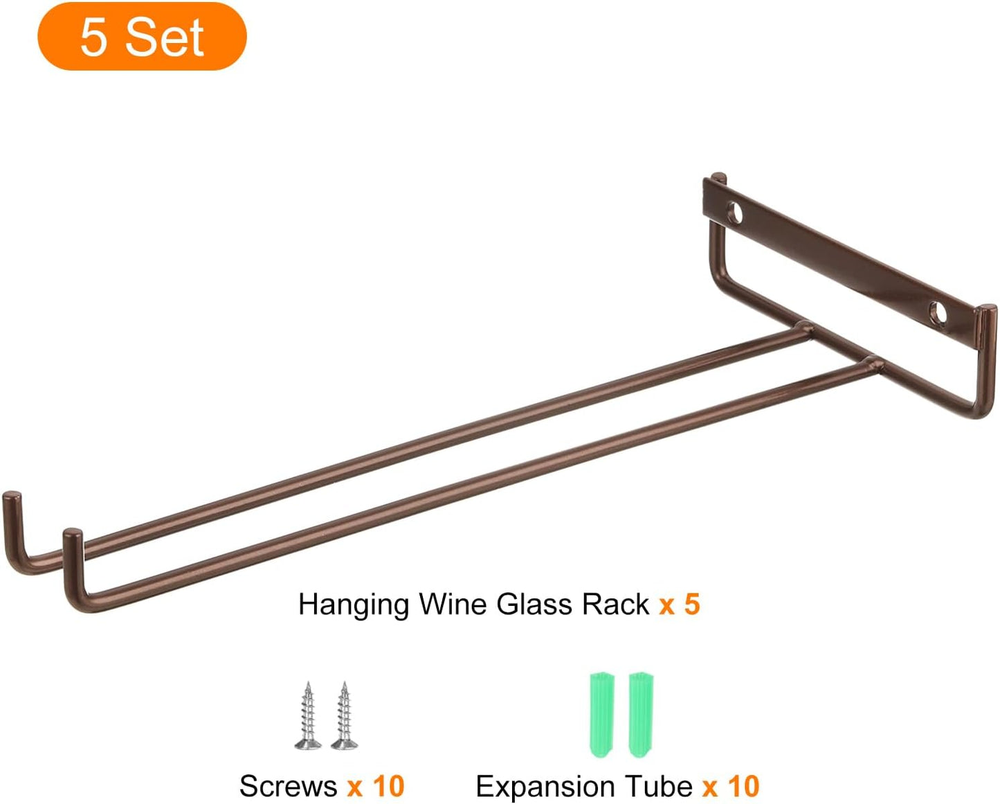 uxcell 5Pcs Wine Glass Rack, 10.43 Inch Iron Wine Glasses Rack Under Cabinet Stemware Rack - Wall Mountable Wine Glass Holder Storage Hanger for Bars Coffee Restaurants Kitchens, Bronze