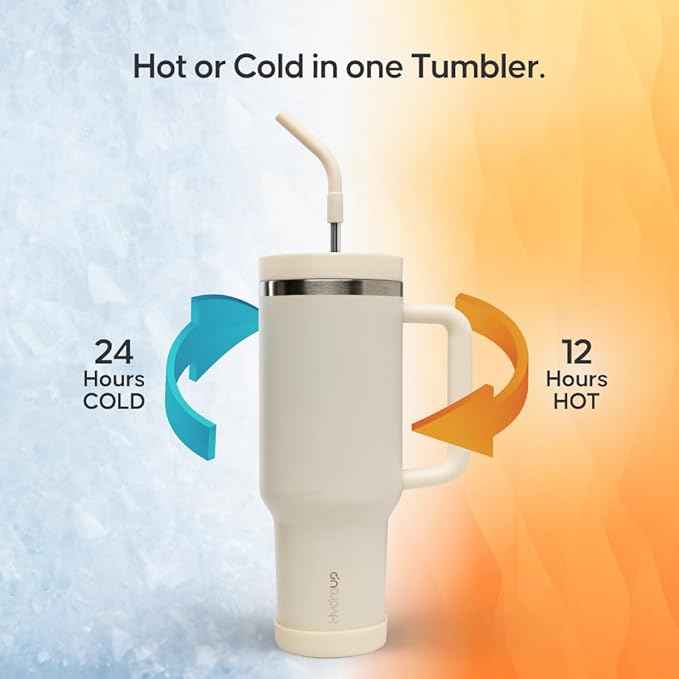40oz Travel Tumbler Cup with Handle, Two-Way Slider Lid, Stainless Steel Straw with Silicone Tip, Vacuum Insulated Water Bottle for Hot & Cold Drinks, Great Gifts for Mom