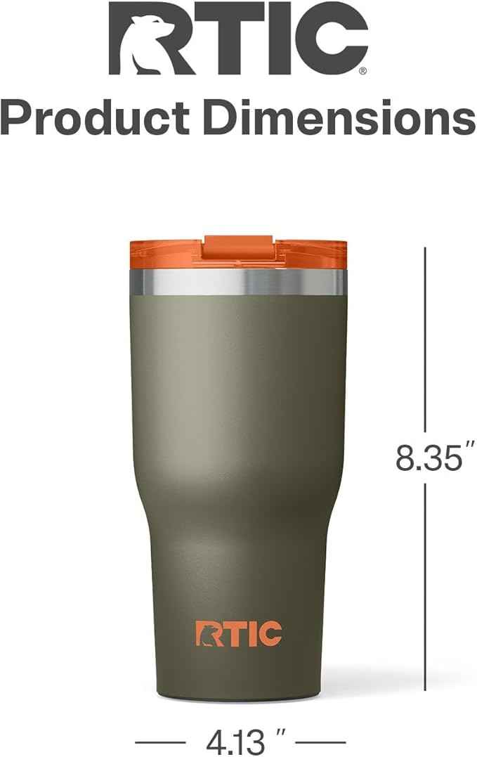 RTIC 30oz Essential Tumbler with Lid, Ceramic Lined, Insulated, Stainless Steel, Metal, Double Wall Vacuum-Insulation, Travel Cup for Iced Coffee, Tea, Hot and Cold Drink, Trailblazer
