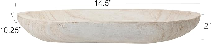 BOLTCORRSE Large Whitewashed Decorative Wood Bowl - Hand Carved Paulownia Tray for Coffee Table Centerpiece & Entryway Catchall - Organic Modern Farmhouse Decor
