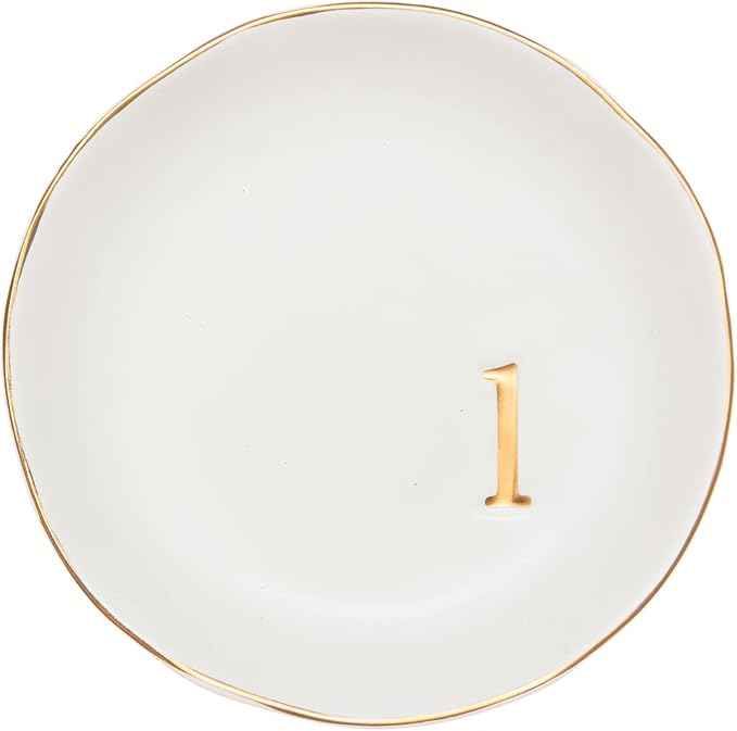 COLLECTIVE HOME - Ceramic Jewelry Tray, Decorative Trinket Dish for Rings Earrings Necklaces Bracelet Watch Keys, Birthday Mother's Day Christmas Gift for Women, 4.75", White Surface (L)