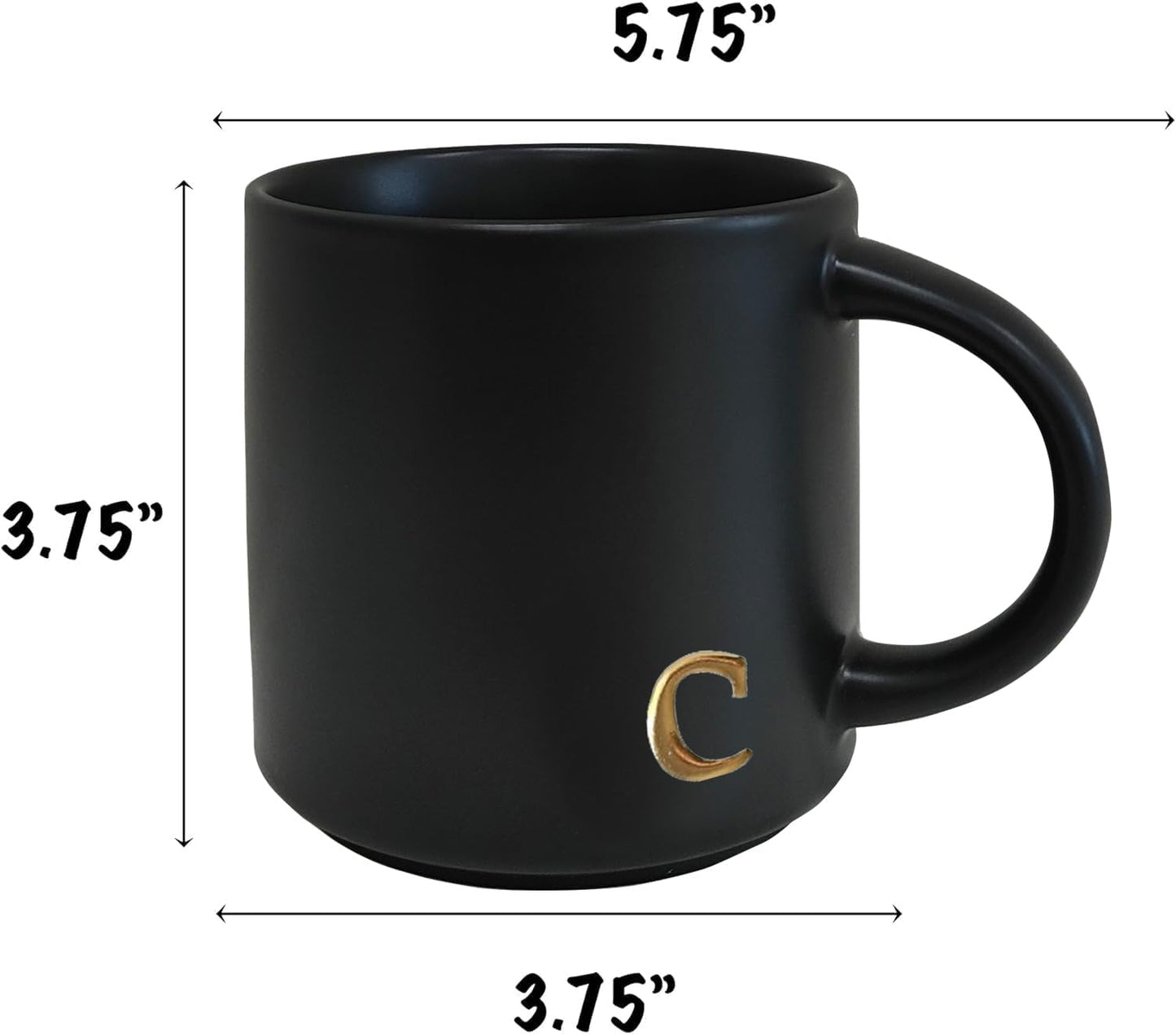 COLLECTIVE HOME - Black Monogram Ceramic Mugs, 15 oz Golden Initial Coffee Cups, Elegant Alphabet Tea Mugs, Personalized Halloween Mug with Gift Box, Perfect for Office and Home Décor (c)