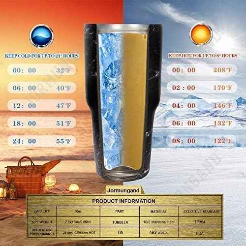 Jormungand 30 oz Tumbler Stainless Steel Vacuum Insulated Travel Mug with Leak Proof Lid Double Wall Coffee Cup Water Bottle for Cold Beverages 30oz Tumbler Marble Black