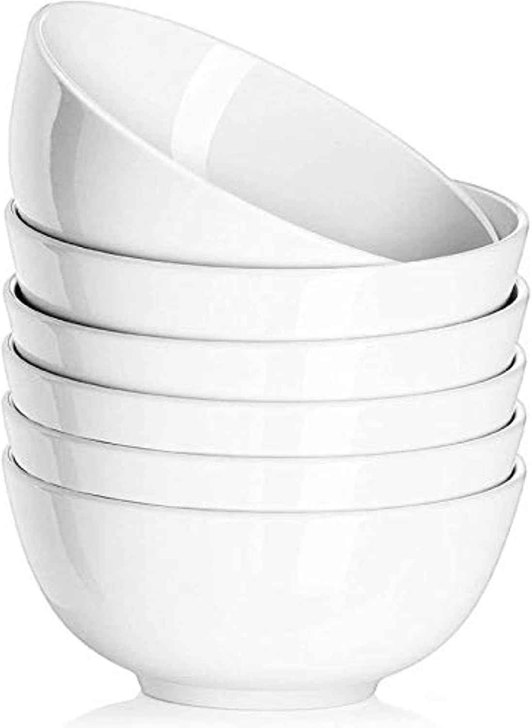 DELLING 30 Oz Porcelain Soup Bowls Set of 6 - Large White Ceramic Deep Serving Bowls for Kitchen, Pasta Salad Rice Oatmeal Cereal, Microwave Dishwasher Oven Safe, Stackable