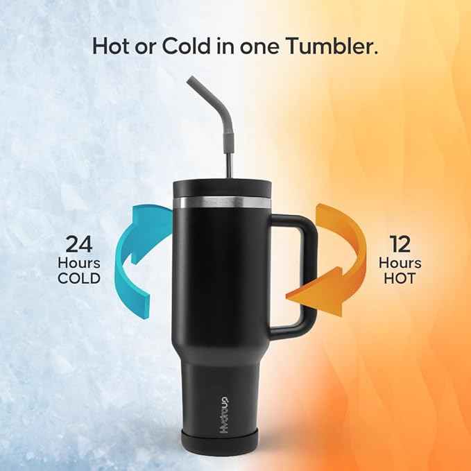 40oz Travel Tumbler Cup with Handle, Two-Way Slider Lid, Stainless Steel Straw with Silicone Tip, Vacuum Insulated Water Bottle for Hot & Cold Drinks, Great Gifts for Mom