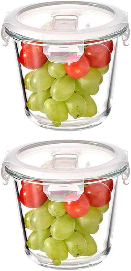 H.JSS WDJS 24 Oz Round Glass Food Storage Container set, 3 Cup Round Glass Soup Container with Airtight Lids BPA free, Borosilicate Storage Bowls, Dishwasher Microwave Freezer Safe (2 Pack)
